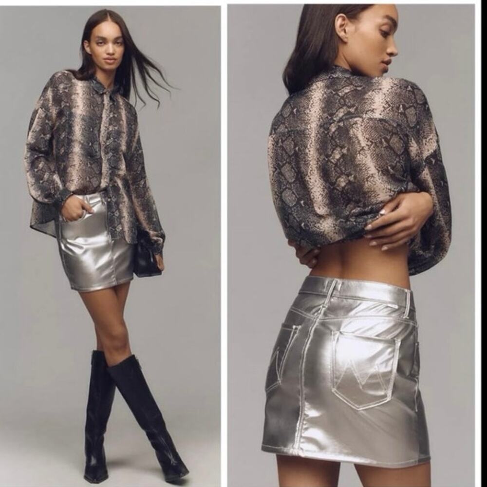 Mother The Vagabond Faux Leather  Mini Skirt In Silver Dagger Size 32
